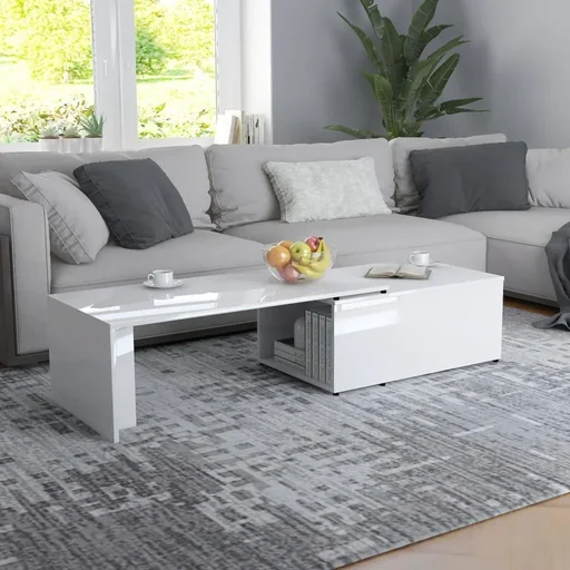 "Coffee table 150x50x35 cm chipboard high-gloss white image"