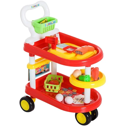 "Kids Supermarket Shopping Cart Cashier Trolley Role Play Toy Red image"