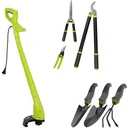 Complete 7-piece garden set with grass trimmer, hedge trimmer and small garden tools