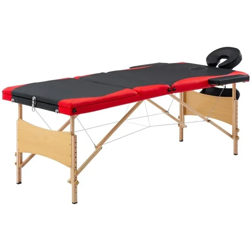 "Folding massage table 3 zones wood black and red image"