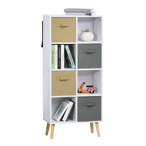"Cube cabinet with 4 open compartments and 4 fabric drawers image"