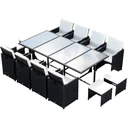 13-piece garden set, garden furniture, rattan, black