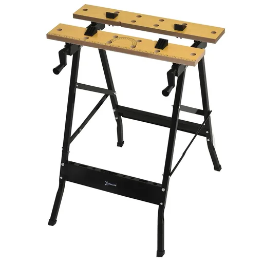 "Adjustable workbench steel MDF natural, black image"