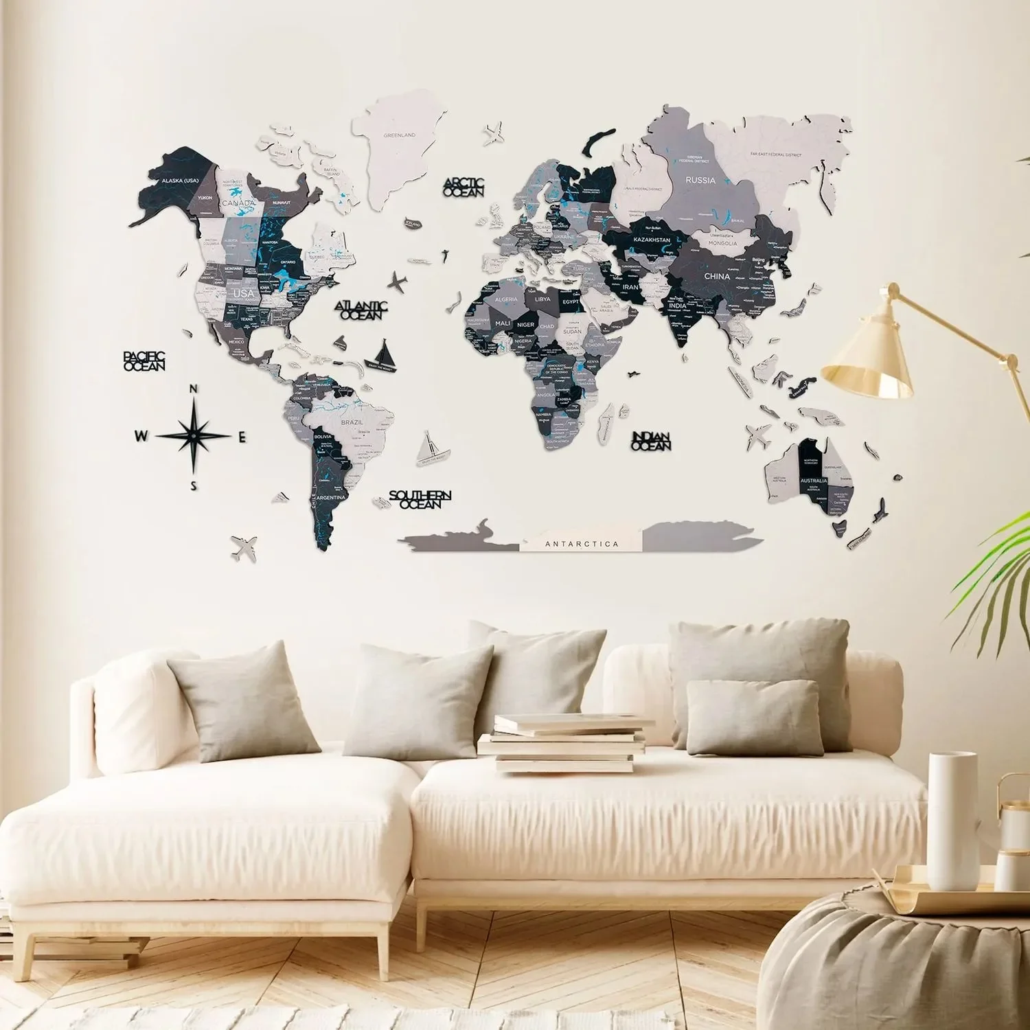"Wereldkaart hout, wereldkaart, wereldkaart wanddecoratie 3D - Enjoy The Wood, Nordik Prime, Wereldkaartmaat: L image"