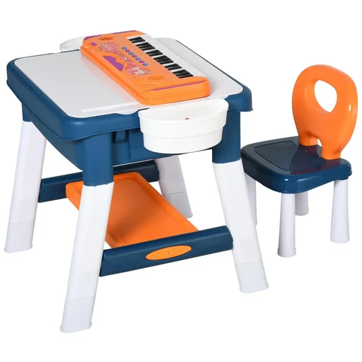"2-in-1 children's play table with keyboard and building blocks image"