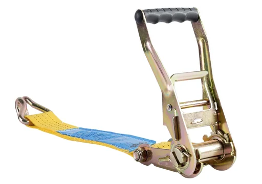 "Lashing strap fixed end 0.5 meters/ 4000 decanewton yellow with ratchet/pointed hook image"