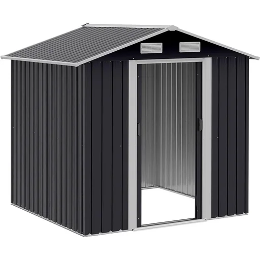 "Tool shed with 2 sliding doors metal garden house 2.6 m² tool shed galvanized steel dark gray 195.5 x 153 x 188 cm image"