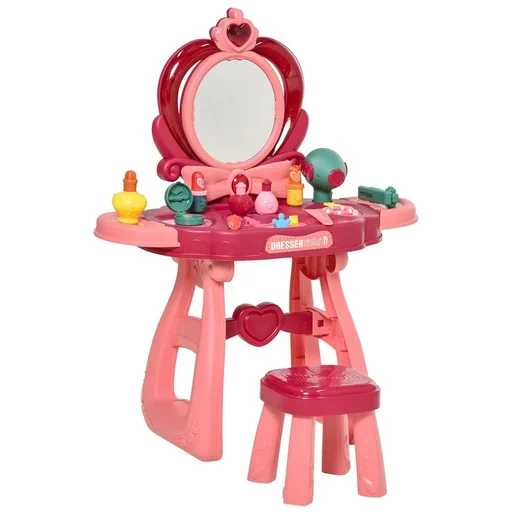 "Children's make-up table with mirror, stool, dressing table with extensive accessories, 5 musical pieces, light for girls from 3 years image"