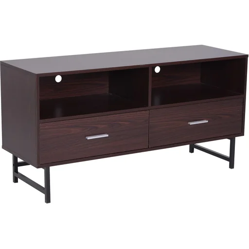 "TV table TV cabinet base cabinet 2 x drawer wood dark coffee 120 x 39.5 x 60.5 cm image"