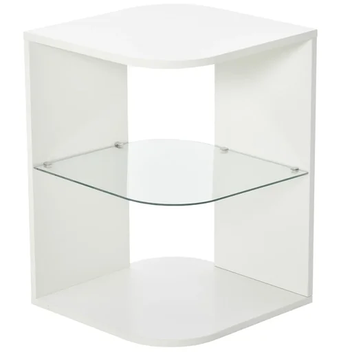 "Side table 3-layer modern bedside table with 2 storage compartments suitable for living room bedroom material made of chipboard image"