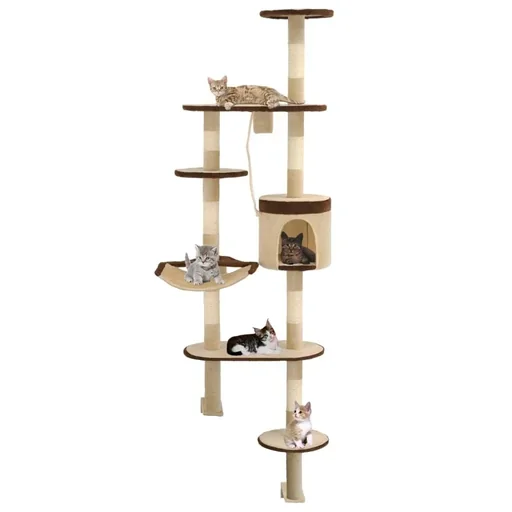 "Cat scratching post wall mounting 194 cm beige brown image"