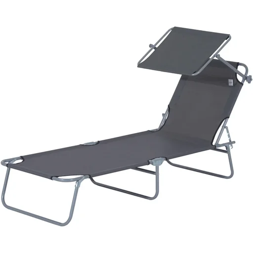 "Sun lounger with sun protection grey foldable garden lounger grey image"
