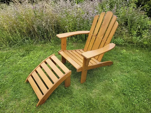 "Deckchair set with footrest, honey brown image"