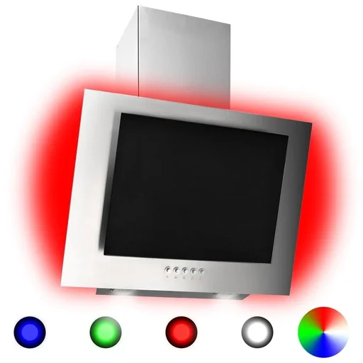 "RGB LED wall hood 60 cm made of stainless steel and tempered glass image"