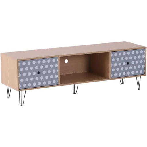 "TV table TV cabinet TV board lowboard retro style with dot pattern wood 140 x 40 x 44.5 cm image"