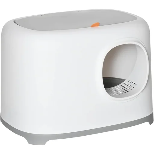 "Designer cat litter box with lid - mesh bottom - white - 55 x 40 x 39 cm image"