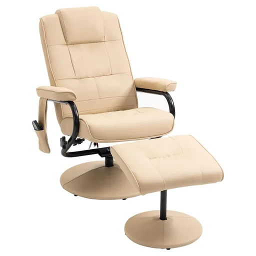 "Massage chair, relaxation chair, TV chair with massage function including stool, artificial leather, cream-white, 77 x 84 x 95 cm image"
