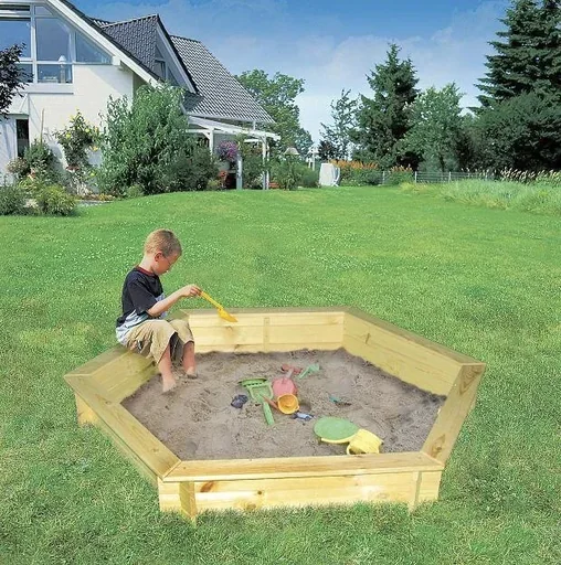 "Hexagonal sandpit "Fynja" colored + white cover image"