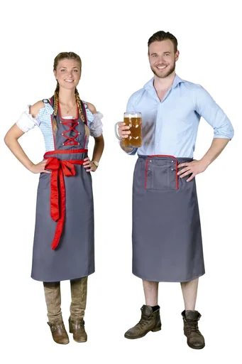 "Set of 2 aprons, one for HIM & HER, grey/red, one size image"
