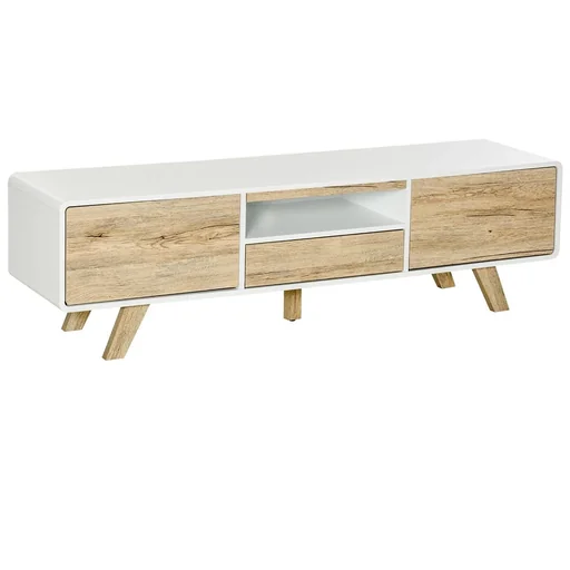 "TV cabinet TV lowboard chest of drawers for TVs smaller than 60'' with push-in design drawer living room MDF white + natural 160 image"