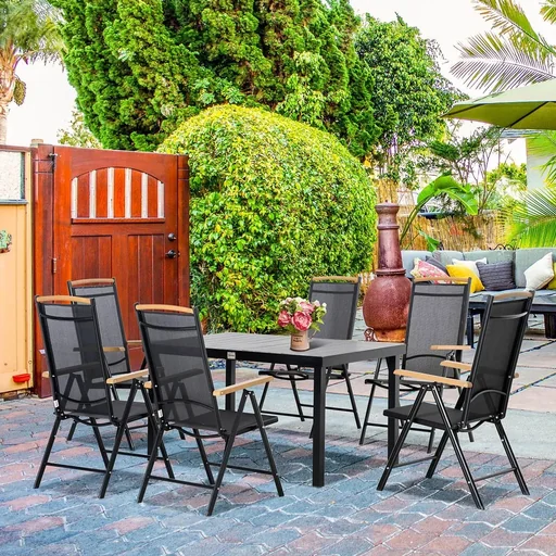 "7-piece garden set - foldable - aluminum/mesh - black image"