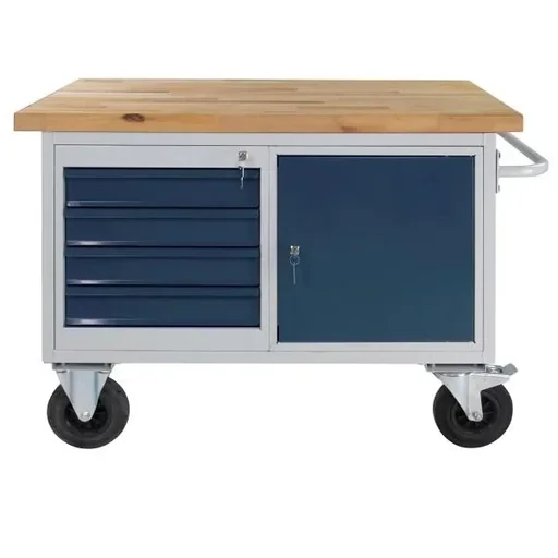 "Table trolley, shelf trolley RAL7035/7016 - 4 drawers, 1 door, 1 shelf, W1300xD600xH827mm image"