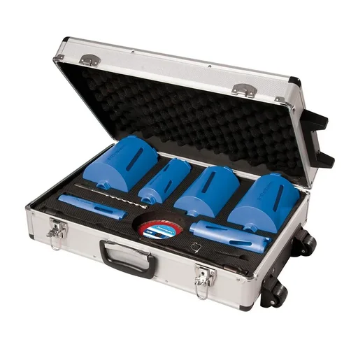 "12-piece diamond core bit set Ø 38, 52, 65, 107, 117 and 127 mm. image"