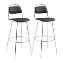 2-piece bar stool kitchen stool with backrest plastic pins for kitchen dining room metal PU foam black 42.5 x