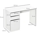 Desk computer table with 2 drawers cabinet work table office table large table top modern white 120 x 50 x 75 c