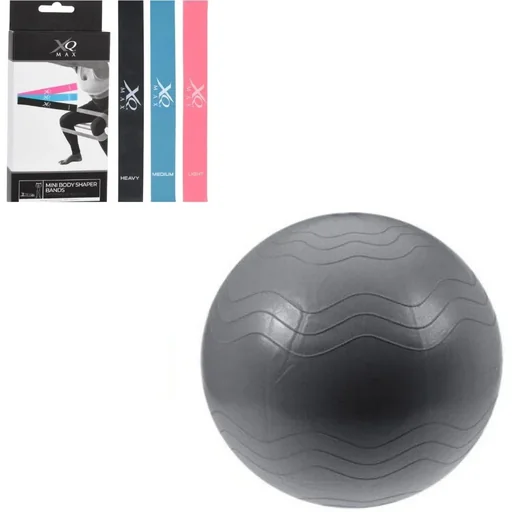 "Set of 3 resistance bands - latex + yoga ball - including pump - 65 cm - black image"