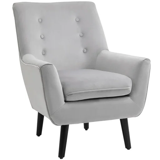 "Upholstered armchair Elegant retro chair for living room bedroom, polyester, foam, rubber wood, gray, 72.5 image"