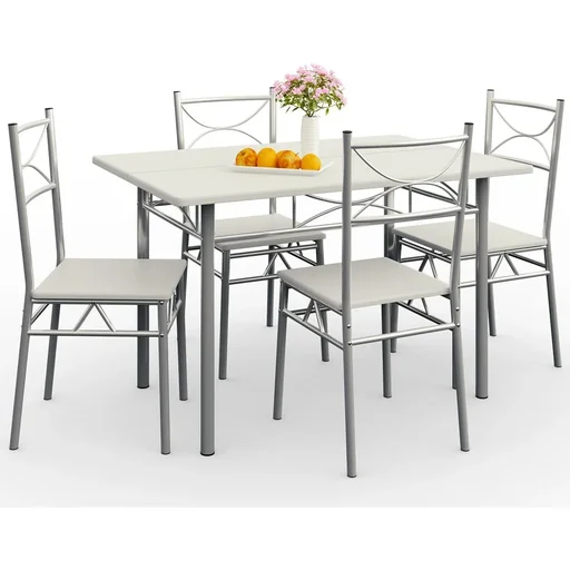 "5-piece furniture set - dining table + 4 chairs - white image"