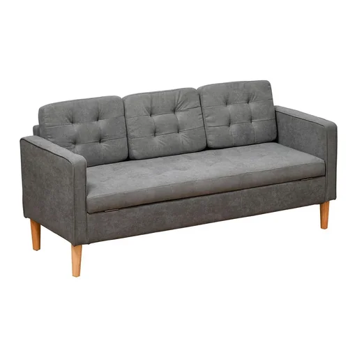 "3-seater sofa fabric sofa double sofa removable with cushion rubberwood cotton grey 166.5 x 62 x 82 cm image"