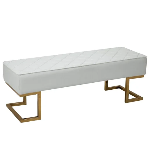"Bench for bedroom, chest bench, bed bench, living room, artificial leather, metal, white + gold, 120 x 43 x 42 cm image"