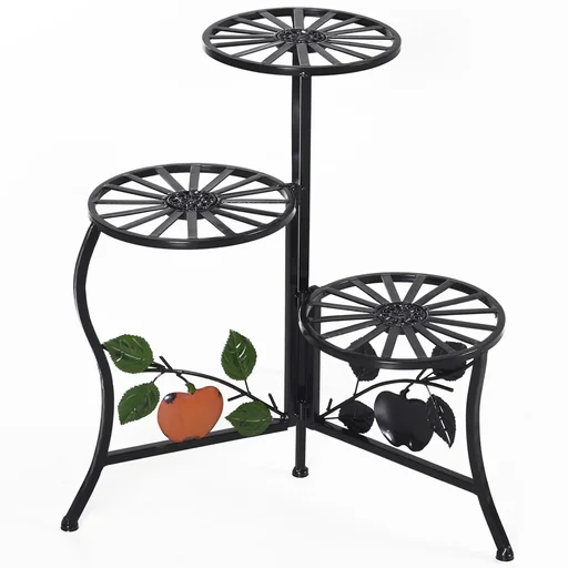"Flower stand with 3 shelves black image"