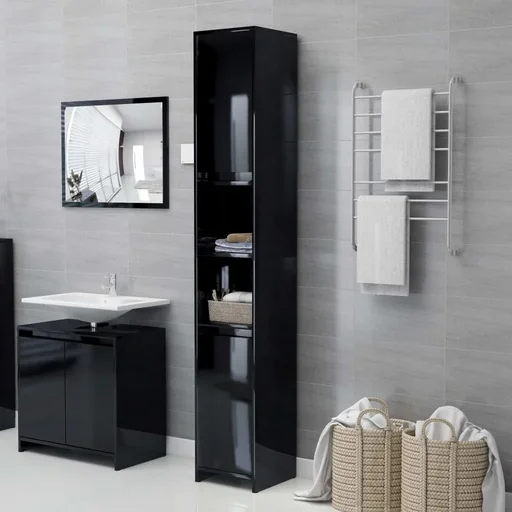 "Bathroom cabinet 30x30x183.5 cm chipboard high gloss black image"