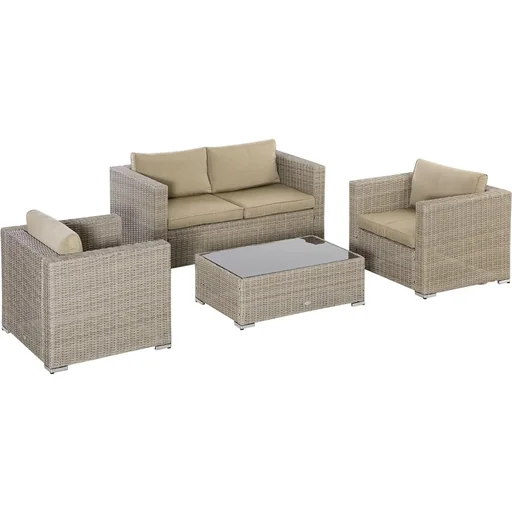 "Four-piece rattan-look sofa set with large side table Khaki+Beige image"