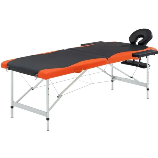 "Foldable massage table 2 zones aluminum black and orange image"