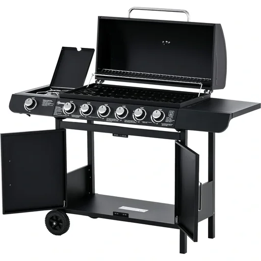 "Grill cart with storage cabinet black image"