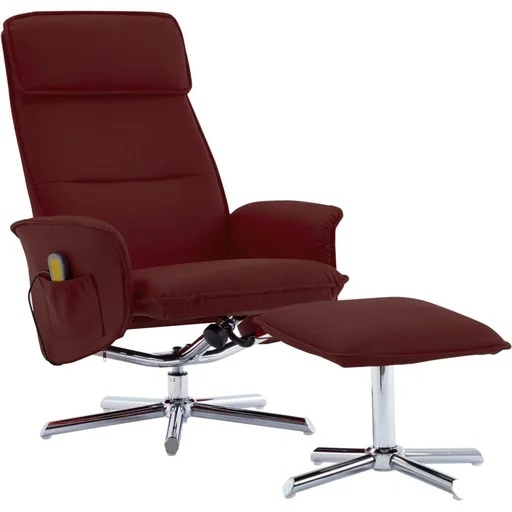 "Adjustable massage chair with footstool, faux leather, wine red image"
