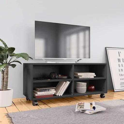 "TV cabinet with castors 90x35x35 cm chipboard grey image"
