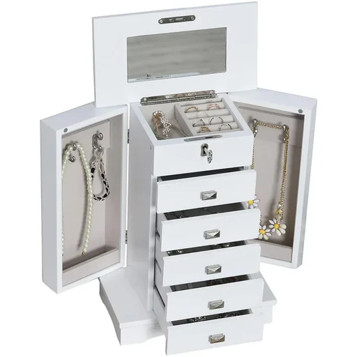 "Jewelry cabinet with mirror, white image"