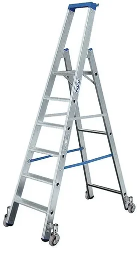 "Aluminum stepladder with 12 steps, mobile ladder image"