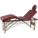 Foldable massage table with wooden frame (four sections / red)