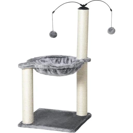 "Scratching post with hammock, cat tree, climbing tree for cats with spin ball, grey, 39.5 x 39.5 x 83 cm image"