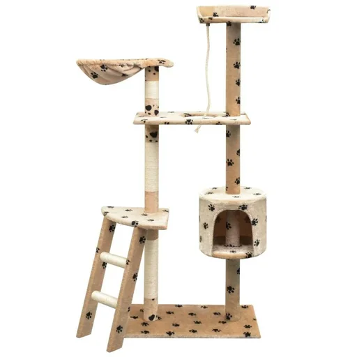"Cat scratching post with sisal cat trees 150 cm footprints beige image"
