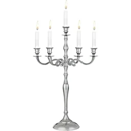 Kandelaar 5-armig 78cm aluminium vernikkeld zilver