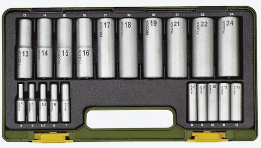 "Deep socket set, 1/4" + 1/2" (20 pieces) image"