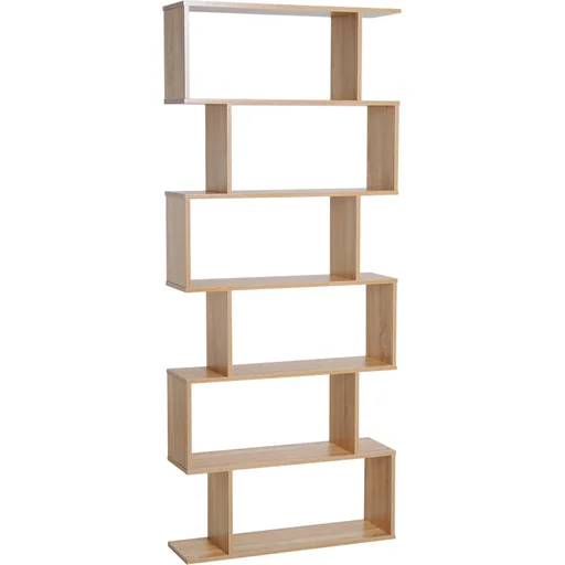 "Bookshelf wall shelf room divider with 6 compartments oak image"