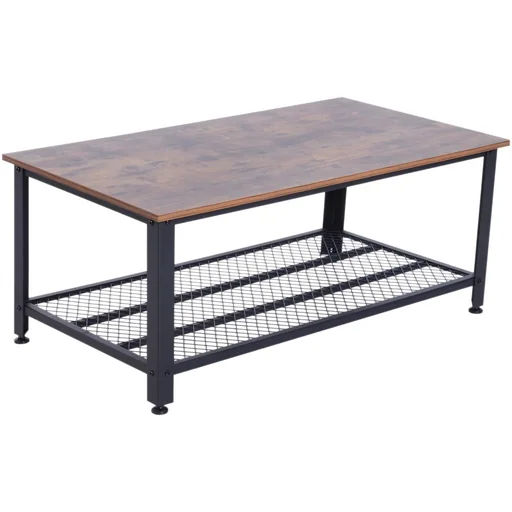"Vintage side table, coffee table, sofa table with shelf, metal frame, grained, 106 x 60 x 45 cm image"